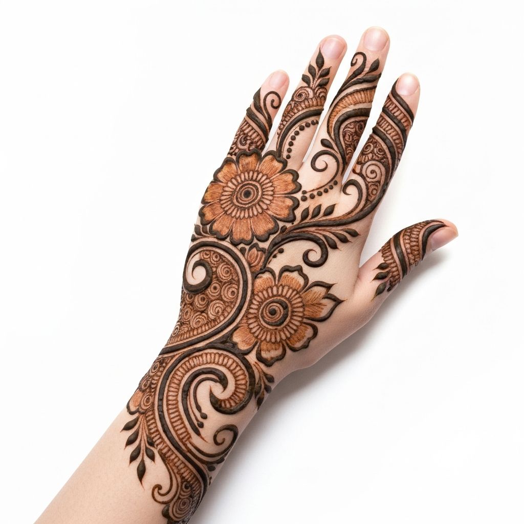 Arabic mehndi design with bold floral patterns