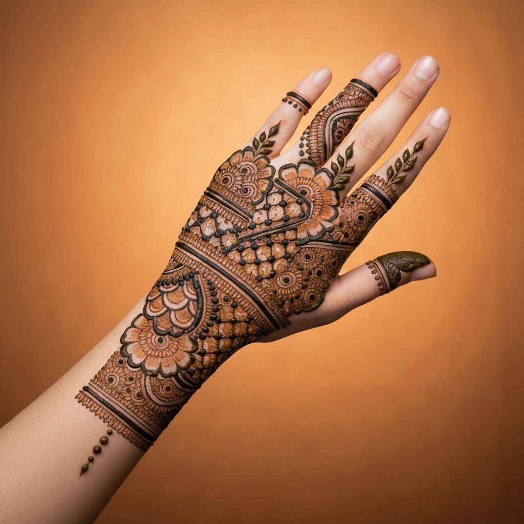 Custom henna mehndi design with modern and traditional mix